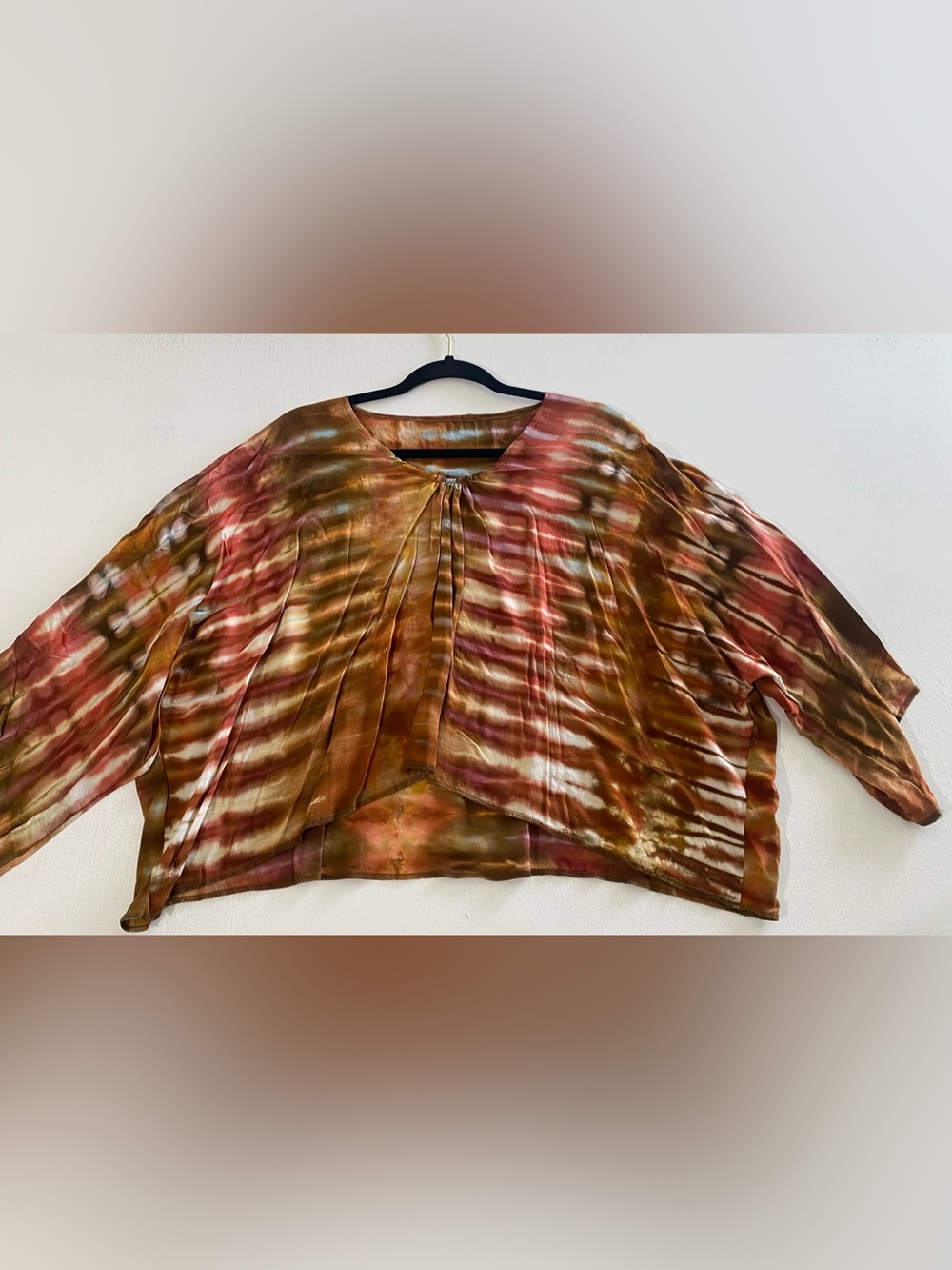 Handmade Tie-Dye Pleated Scoop Neck Women's Top - Rust Multi
